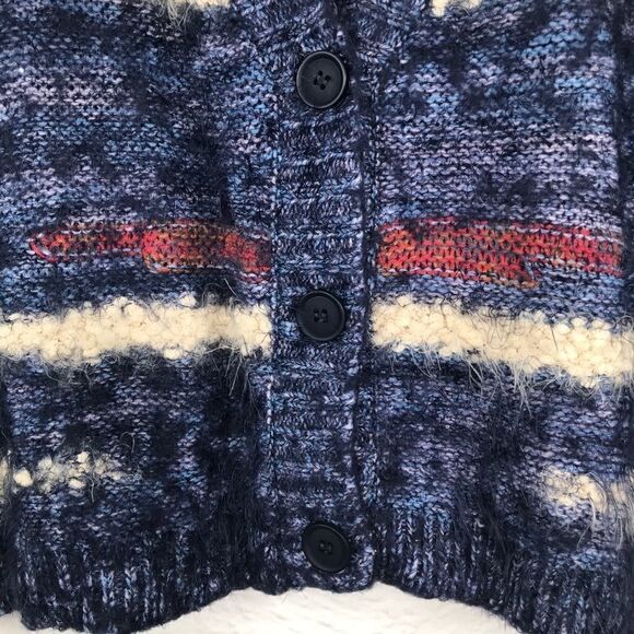 DEX soft fuzzy blue stripe cardigan knit sweater - Picture 6 of 9